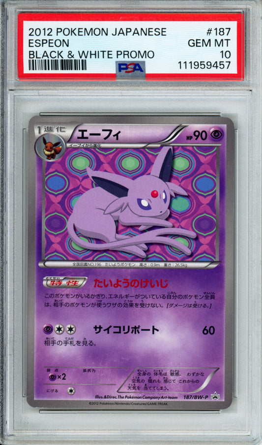 Espeon - 2012 Japanese Promo - Black & White Promo - #187/BW-P - PSA10