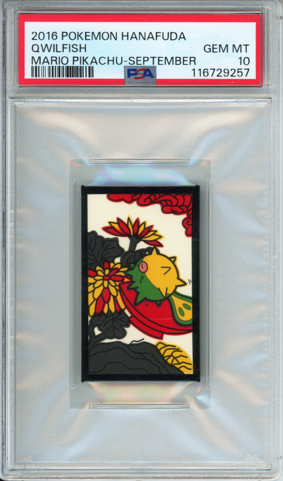 Qwilfish - 2016 Pokemon Hanafuda - Mario Pikachu-September - PSA10