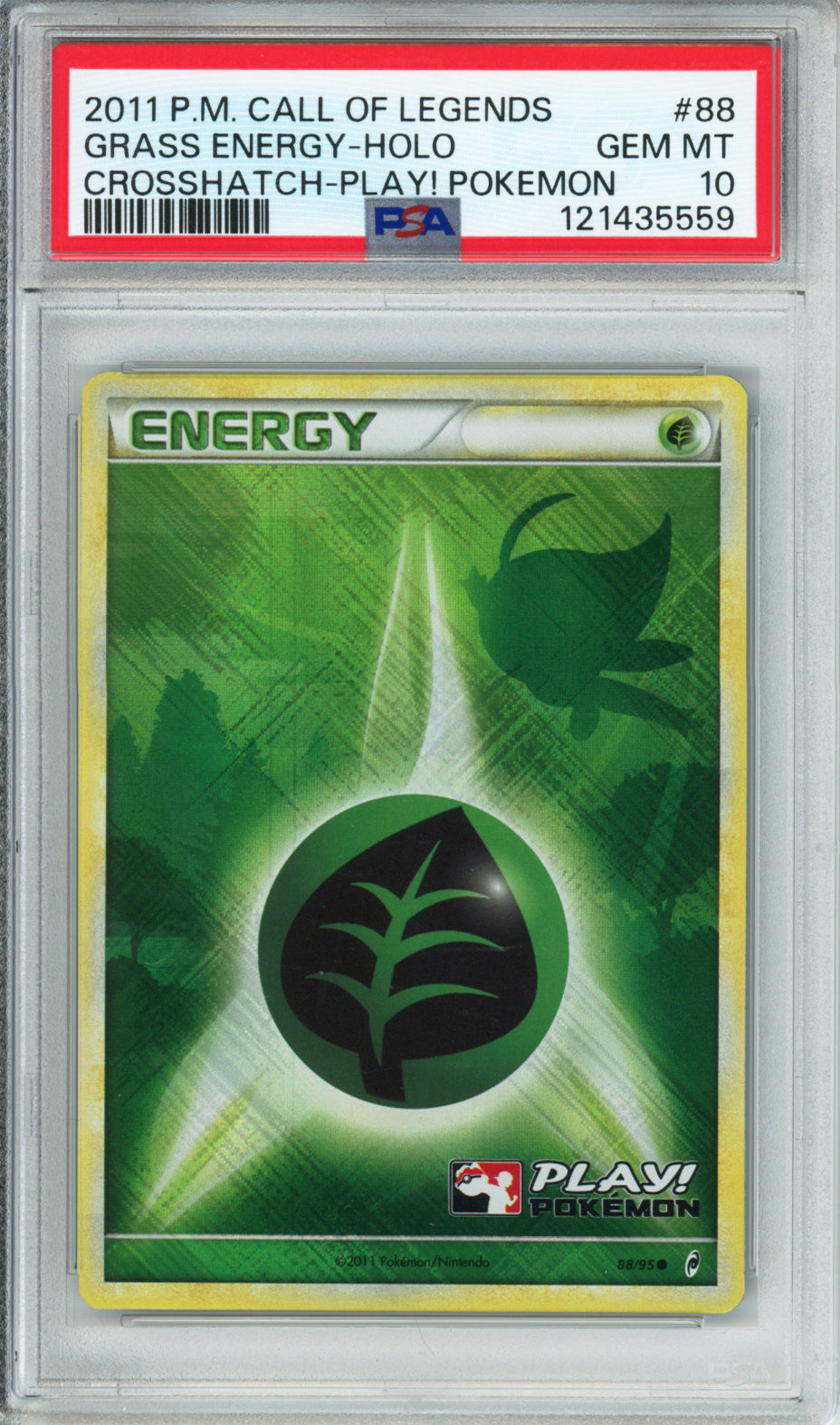 Grass Energy (Crosshatch Holo) - 2011 Call of Legends - Play! Pokemon - #88/95 - PSA10