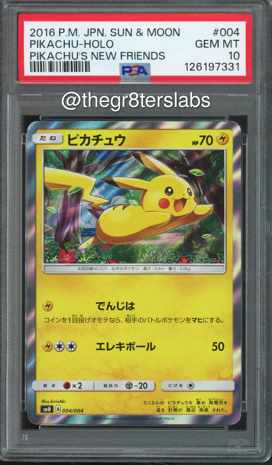 Pikachu (Holo) - 2016 Pokemon Pikachu's New Friends - Japanese - #004 - PSA10 - front