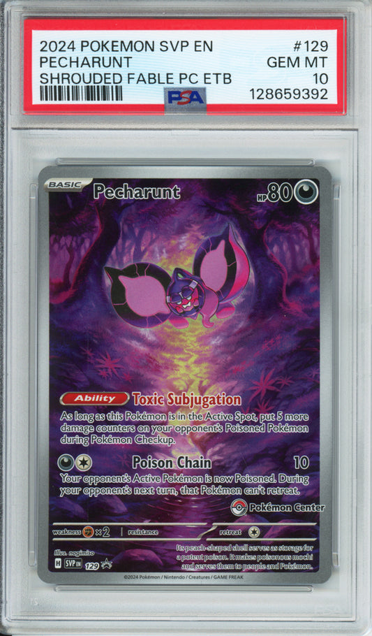 Pecharunt - 2024 Black Star Promo - Shrouded Fable Pokemon Center ETB - #129 - PSA10