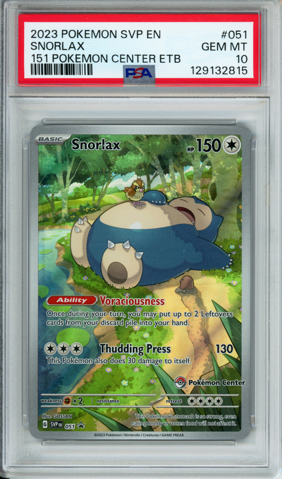 Snorlax - 2023 Black Star Promos - 151 Pokemon Center ETB - #051 - PSA10
