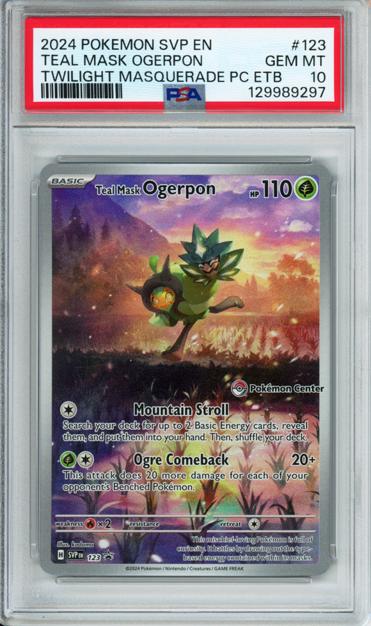 Teal Mask Ogerpon - 2024 Black Star Promo - Twilight Masquerade Pokemon Center ETB - #123 - PSA10