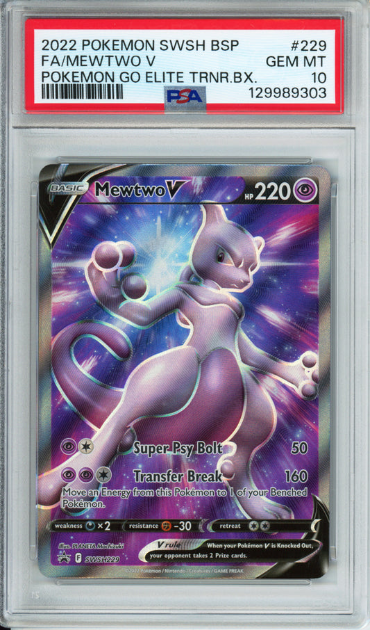 Mewtwo V (Full Art) - 2022 Black Star Promo - Pokemon Go ETB - #SWSH229 - PSA10