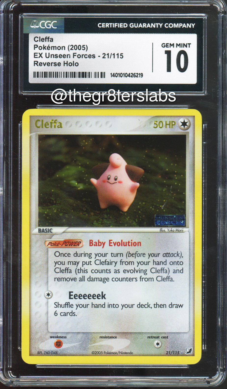Cleffa (Reverse Holo) - 2005 Pokemon EX Unseen Forces - #21/115 - CGC10 - front
