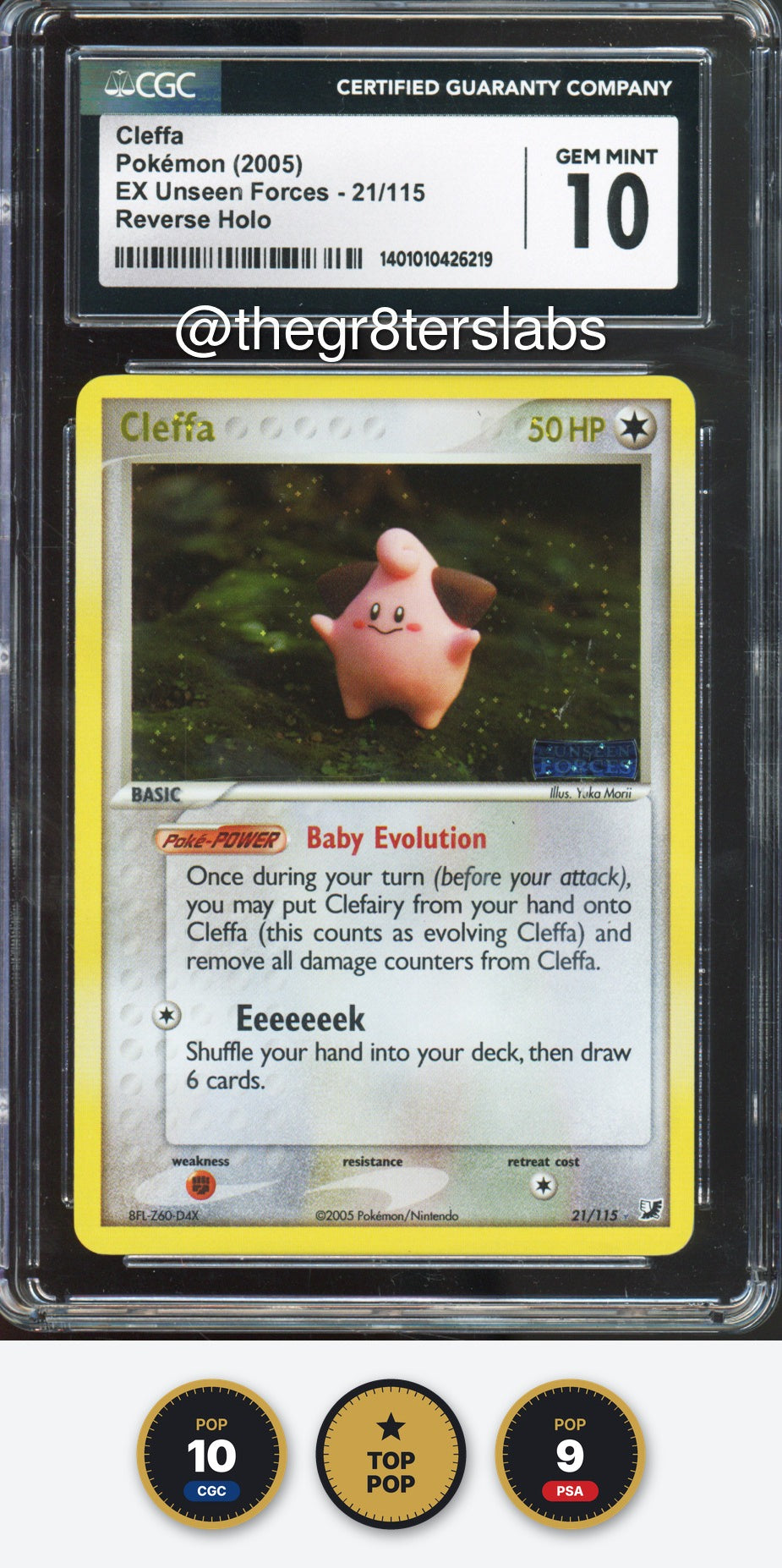Cleffa (Reverse Holo) - 2005 Pokemon EX Unseen Forces - #21/115 - CGC10