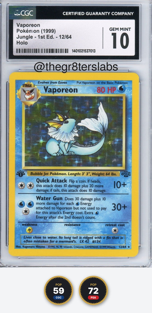 Vaporeon (Holo) - 1999 Pokemon Jungle - 1st Edition - #12/64 - CGC10