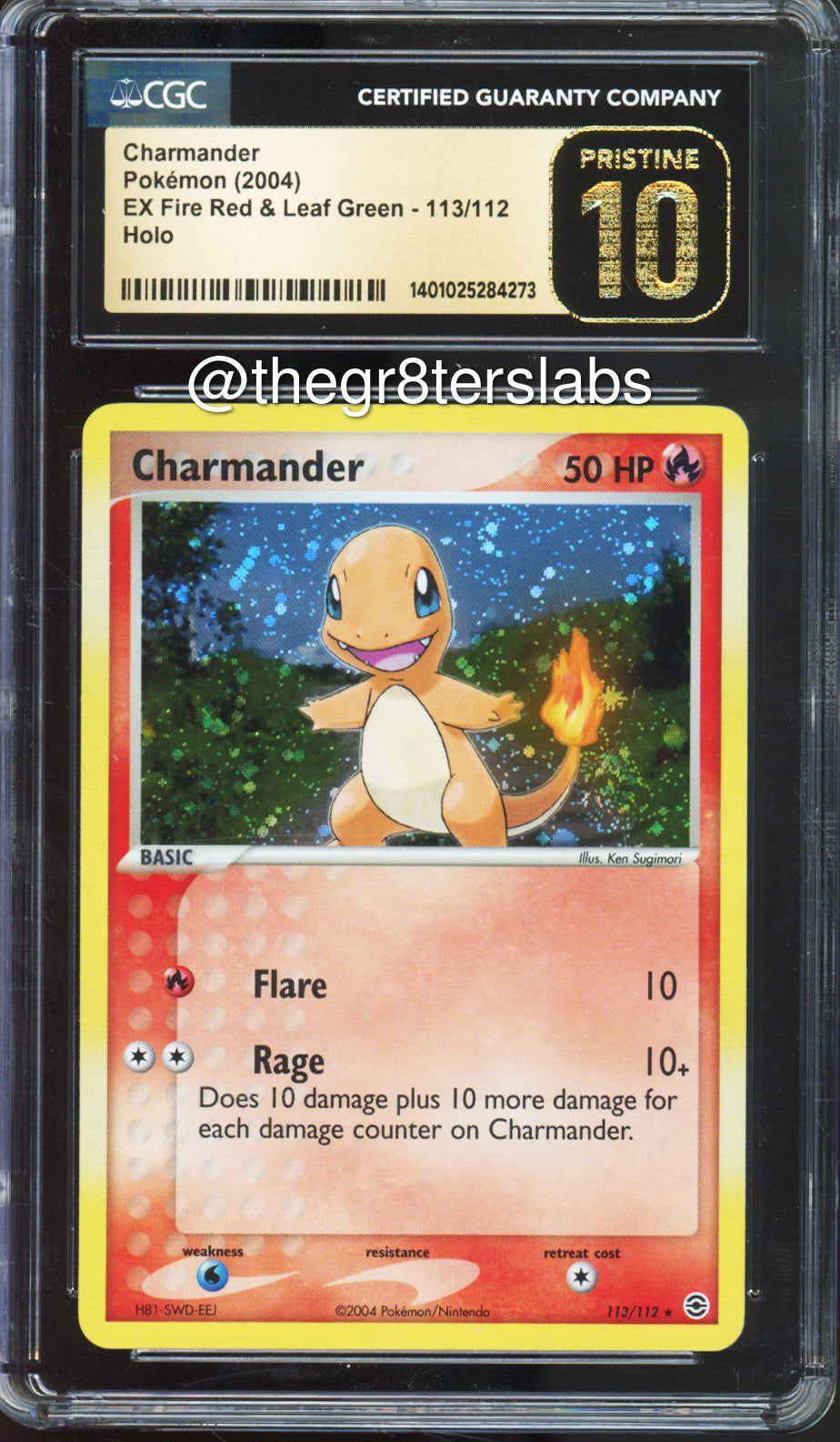Charmander (Holo, Secret Rare) - 2004 Pokemon EX Fire Red & Leaf Green - #113/112 - CGCP10 - front