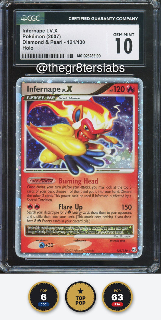 Infernape LV. X (Holo) - 2007 Pokemon Diamond & Pearl - #121/130 - CGC10