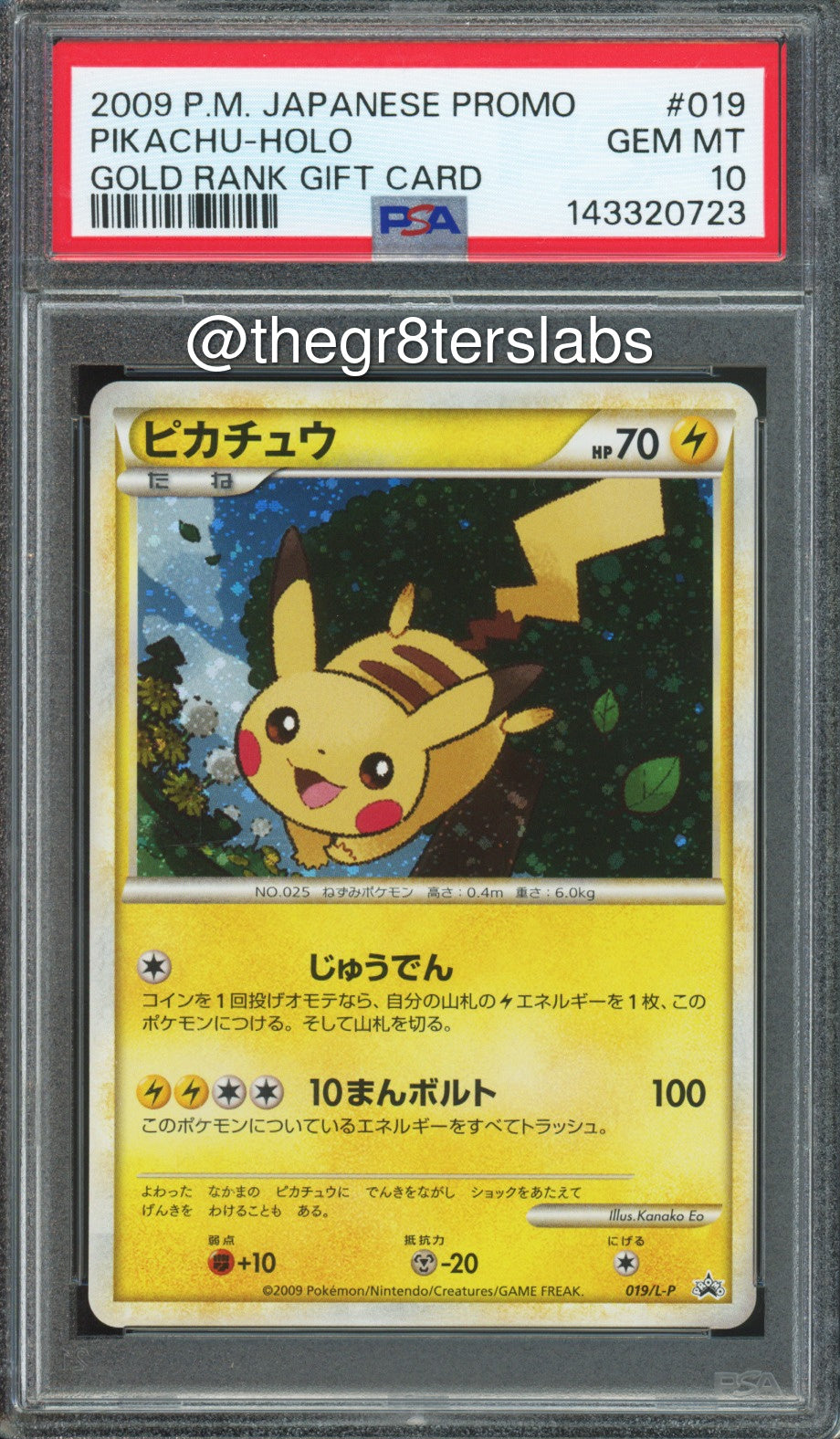 Pikachu (Holo) - 2009 Pokemon Promo - Gold Rank Gift Card - Japanese - #019 - PSA10 - front