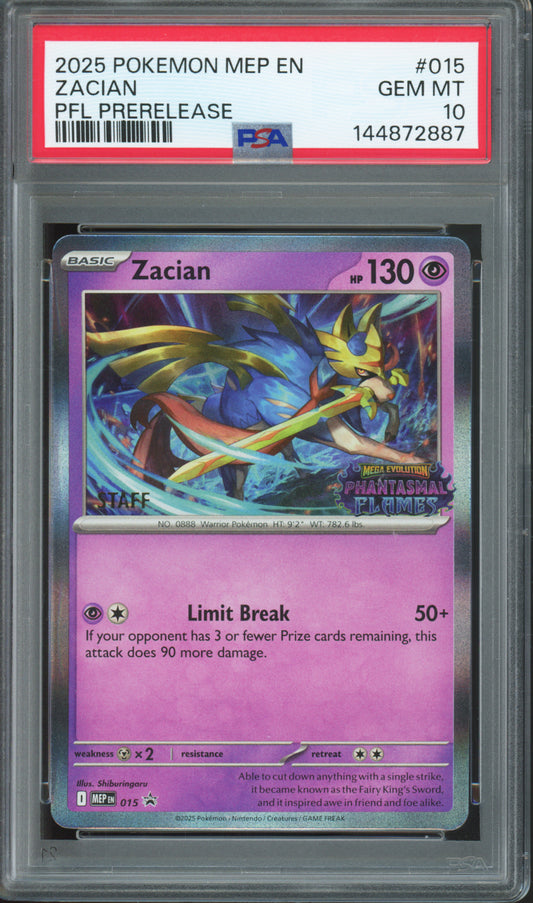 Zacian (STAFF) - 2025 Pokemon Black Star Promos - Phantasmal Flames Prerelease - #015 - PSA10 - ERROR LABEL