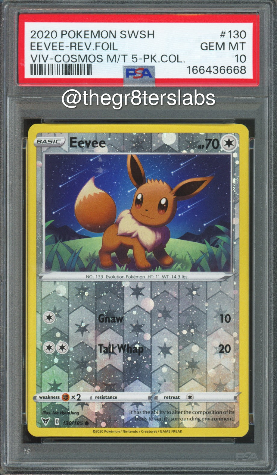 Eevee (Reverse Foil) - 2020 Pokemon Vivid Voltage - Cosmos Mini Tin 5-Pack Collection - #130 - PSA10 - front