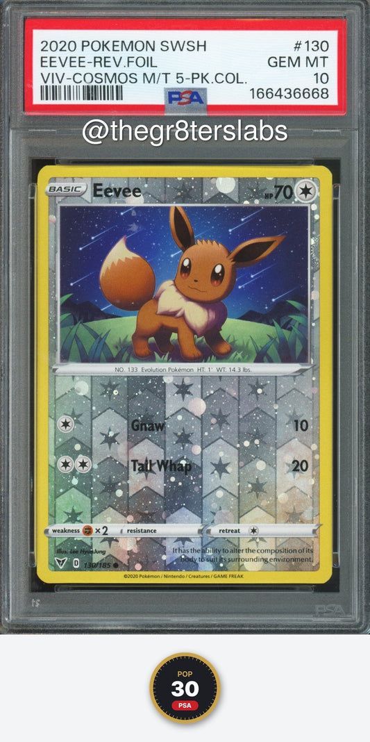 Eevee (Reverse Foil) - 2020 Pokemon Vivid Voltage - Cosmos Mini Tin 5-Pack Collection - #130 - PSA10
