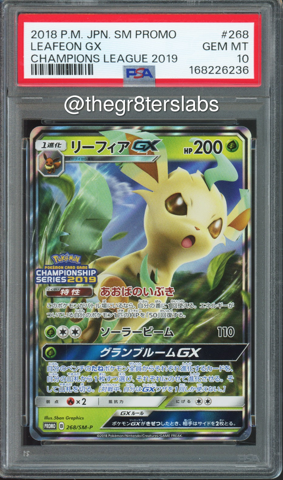 Leafeon GX - 2018 Pokemon Promo - Champions League 2019 - Japanese - #268/SM-P - PSA10 - front