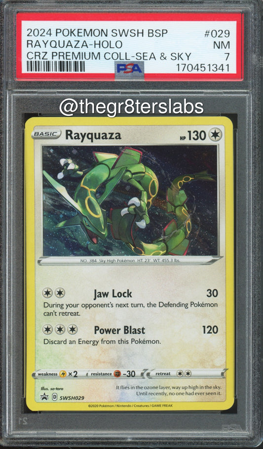 Rayquaza (Holo) - 2024 Pokemon Black Star Promos - Crown Zenith Premium Collection Sea & Sky - #SWSH029 - PSA7 - front