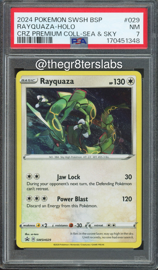Rayquaza (Holo) - 2024 Pokemon Black Star Promos - Crown Zenith Premium Collection Sea & Sky - #SWSH029 - PSA7 - front
