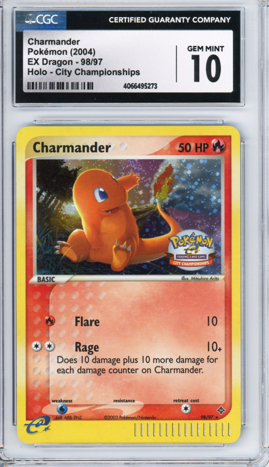 2004 Pokemon EX Dragon City Championships Holo Charmander #98 CGC 10 GEM MINT - front