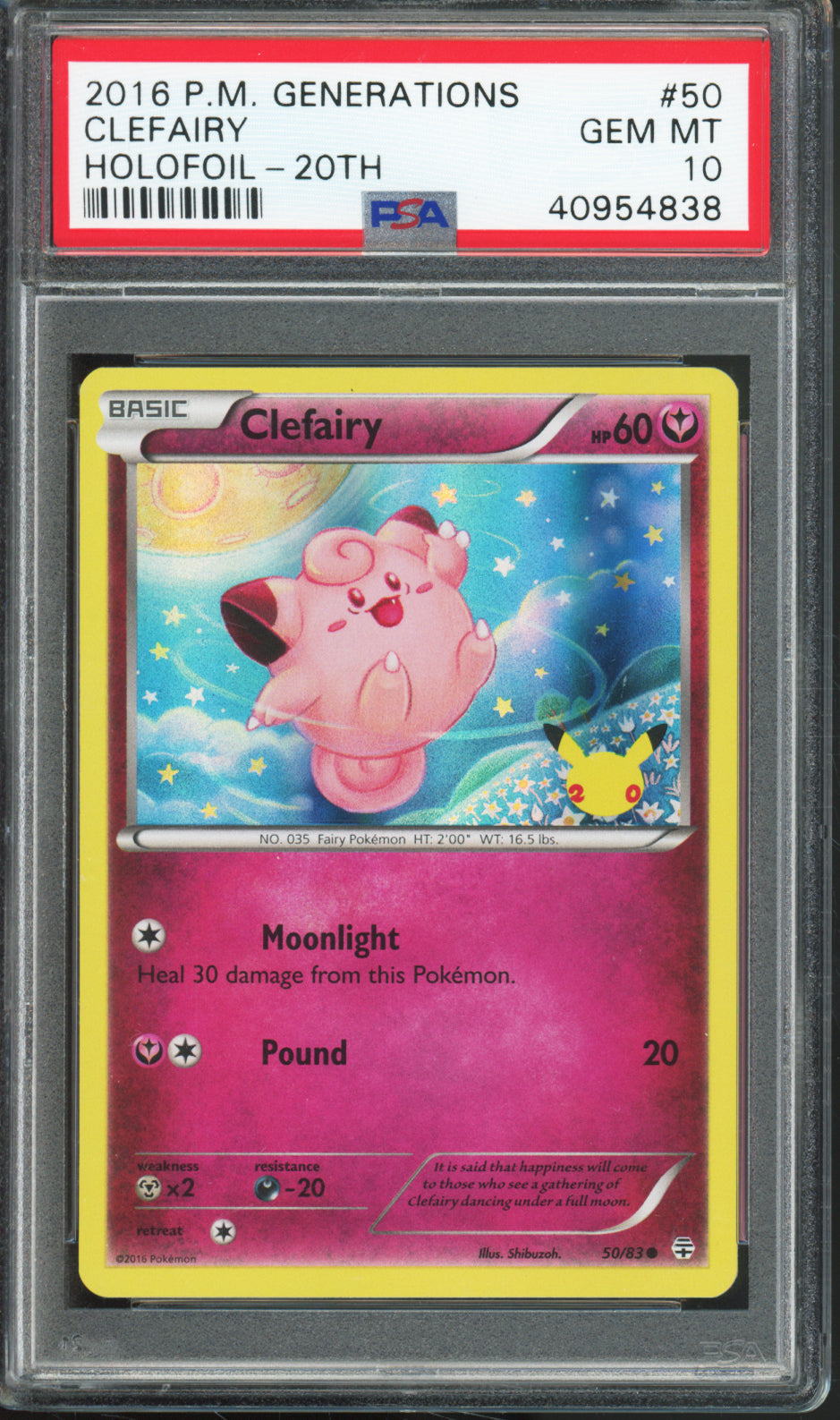 Clefairy (Holofoil) - 2016 Pokemon Generations - 20th - #50/83 - PSA10