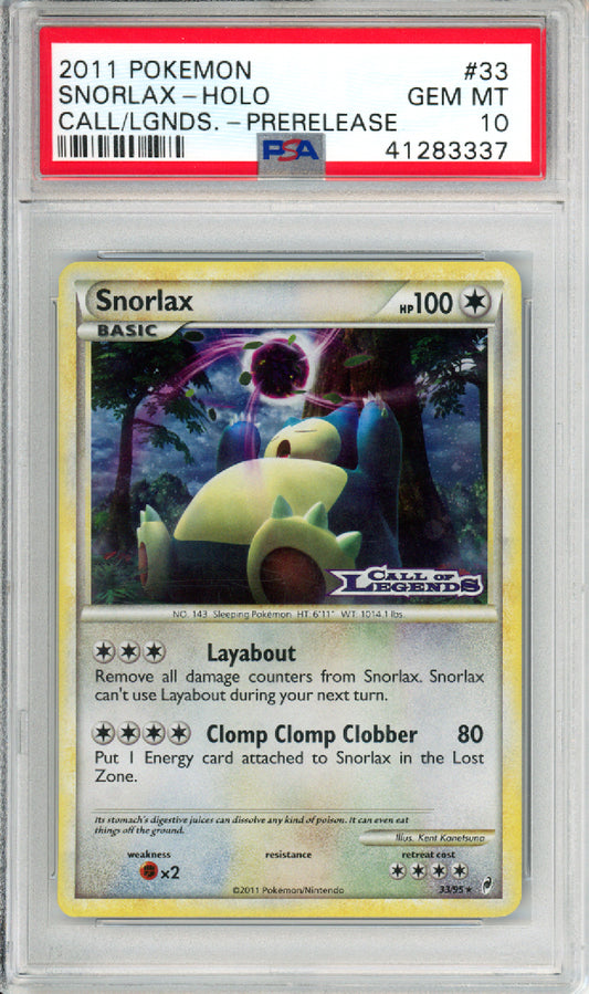Snorlax (Holo) - 2011 Call of Legends - Prerelease - #33/95 - PSA10