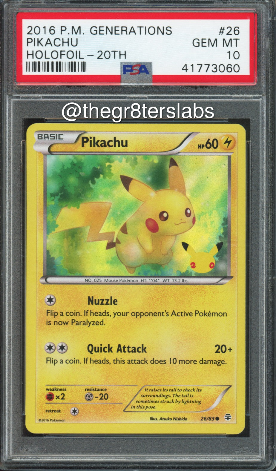 Pikachu (Holo) - 2016 Pokemon Generations - 20th Anniversary - #26/83 - PSA10 - front