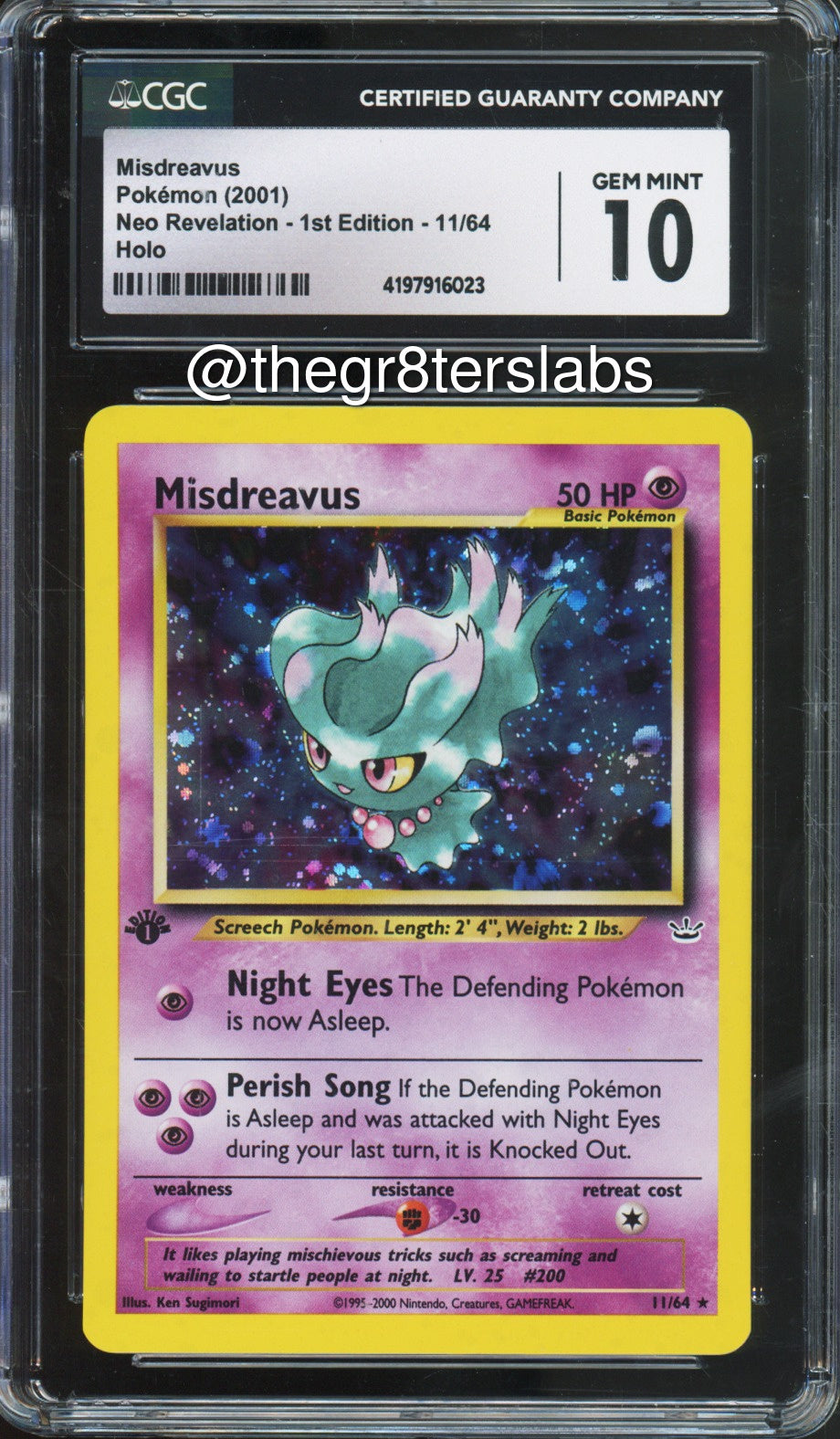 Misdreavus (Holo) - 2001 Pokemon Neo Revelation - 1st Edition - #11/64 - CGC10 - front