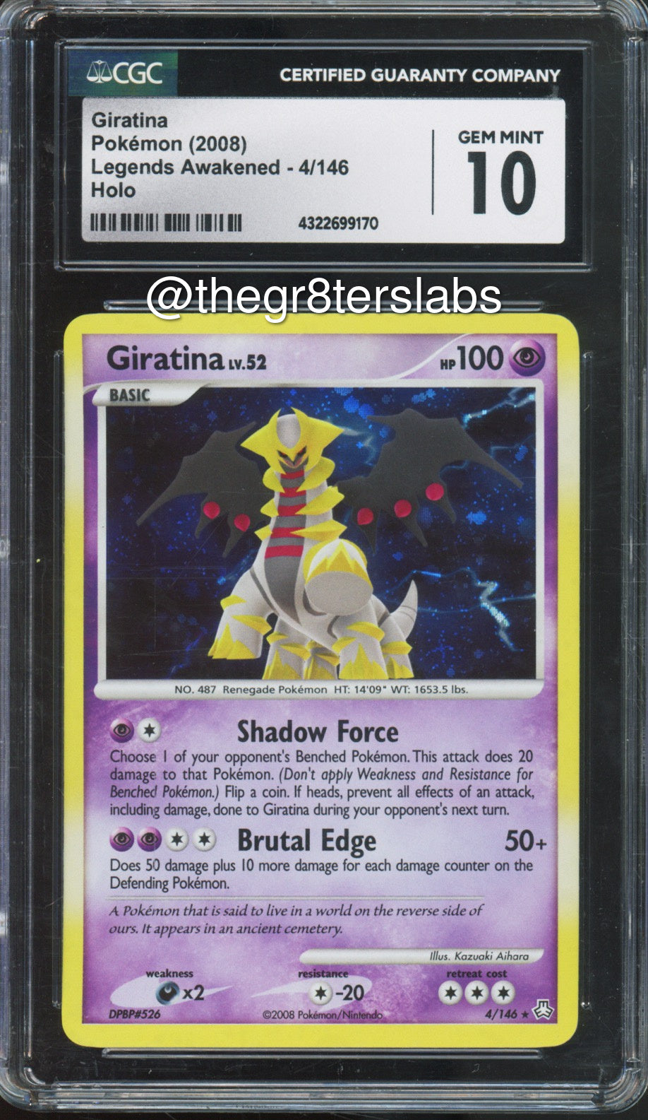 Giratina (Holo) - 2008 Pokemon Legends Awakened - #4/146 - CGC10 - front