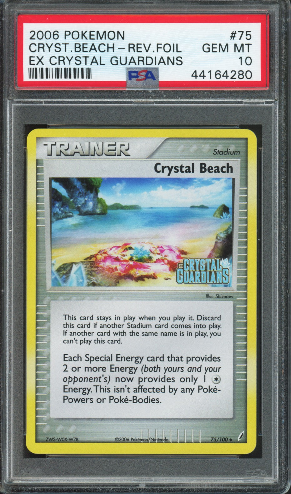 2006 Pokemon EX Crystal Guardians Reverse Holo Crystal Beach #75 PSA 10 GEM MINT - front