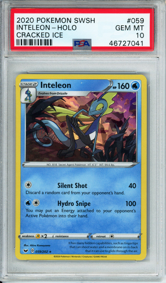 Inteleon (Holo, Cracked Ice) - 2020 Sword & Shield - #059/202 - PSA10