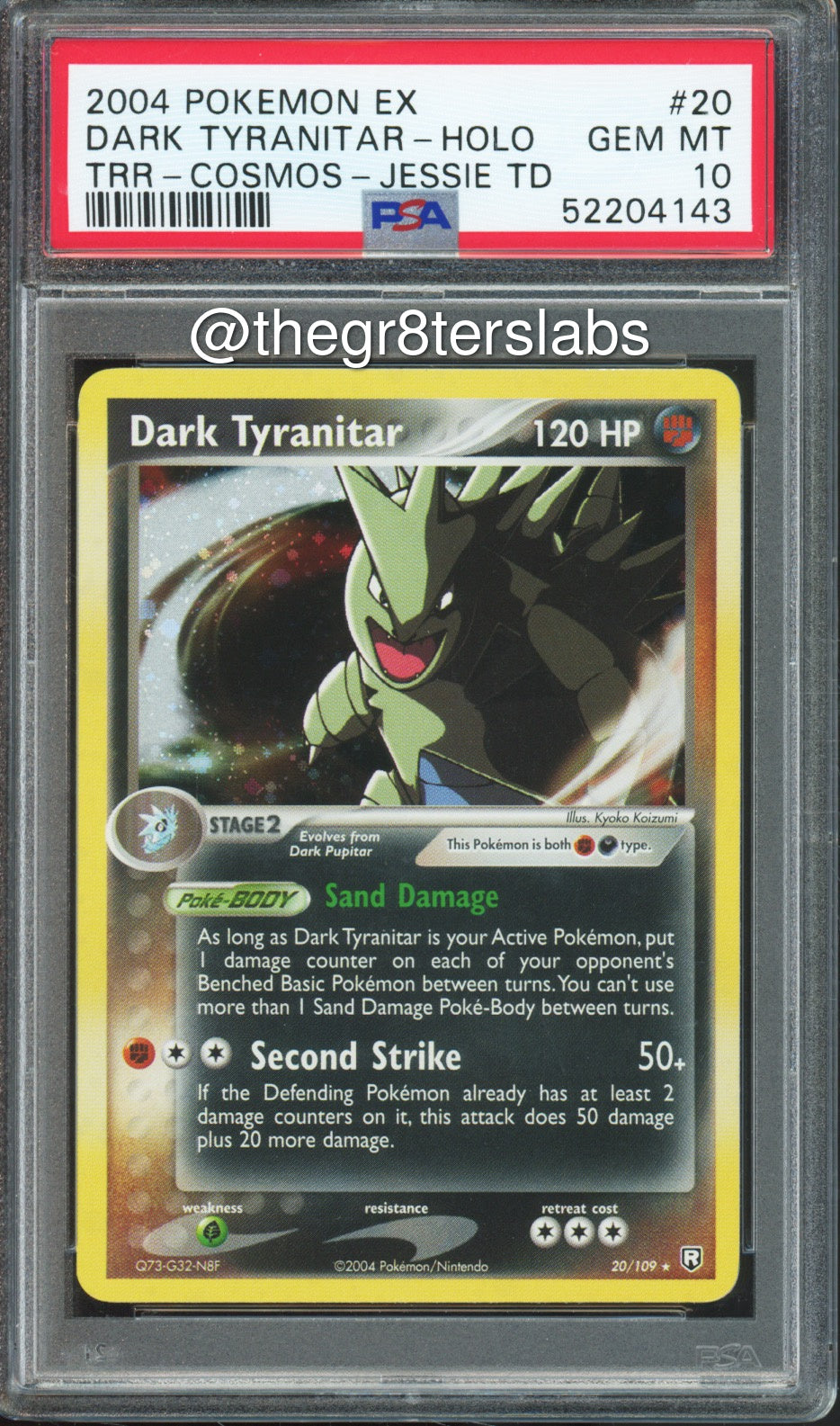 Dark Tyranitar (Cosmos Holo) - 2004 Pokemon EX Team Rocket Returns - Jessie Theme Deck - #20/109 - PSA10 - front