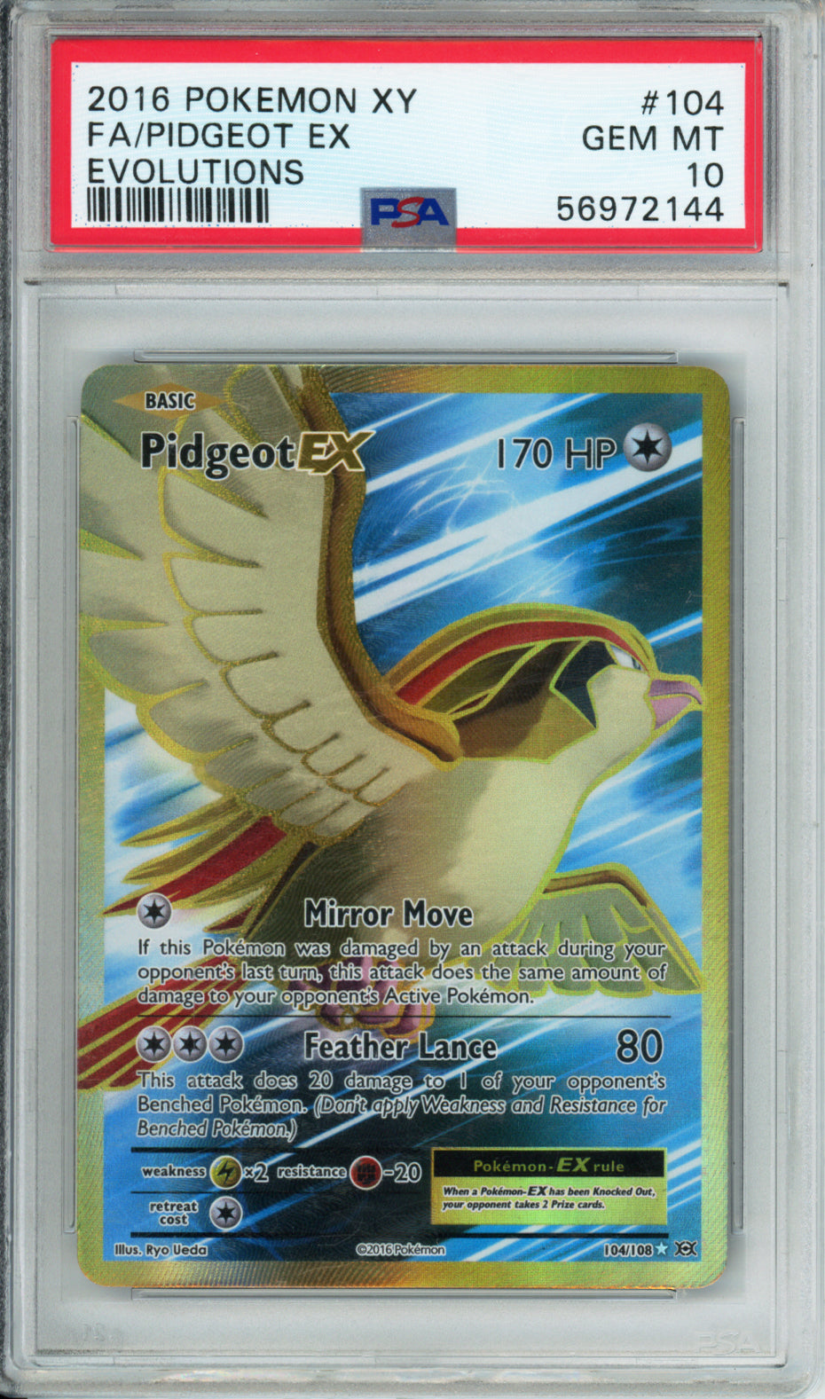 Pidgeot EX (Full Art) - 2016 XY Evolutions - #104/108 - PSA10