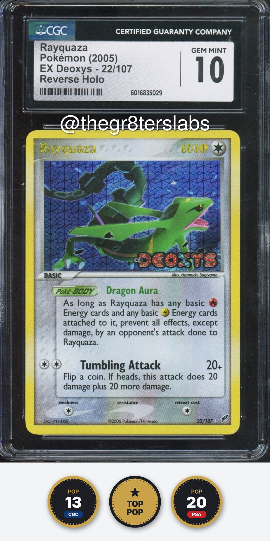 Rayquaza (Reverse Holo) - 2005 Pokemon EX Deoxys - #22/107 - CGC10