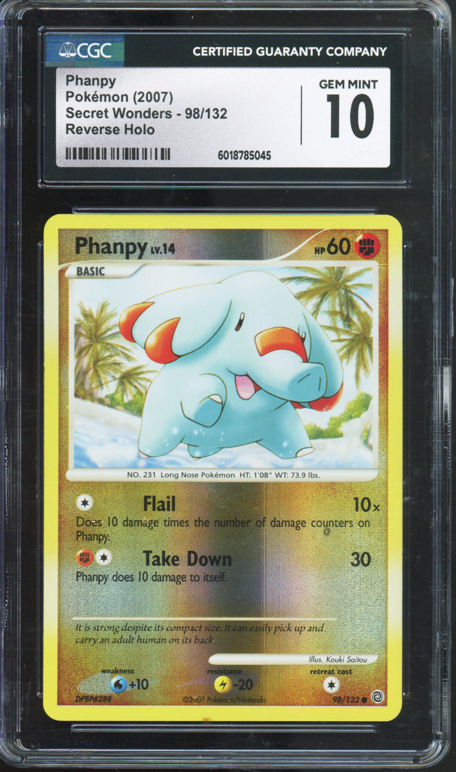 Phanpy (Reverse Holo) - 2007 Pokemon Secret Wonders - #98/132 - CGC10