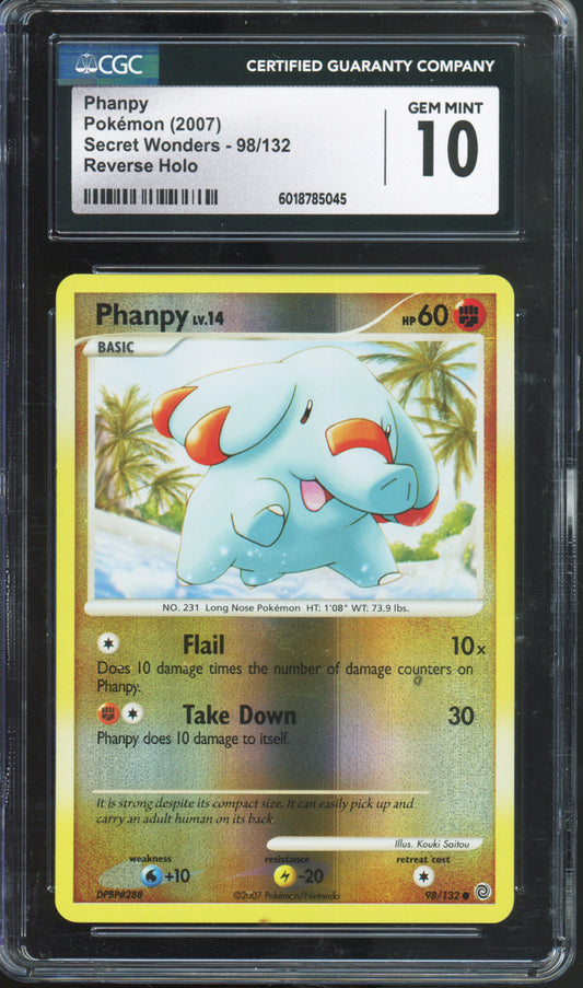 Phanpy (Reverse Holo) - 2007 Pokemon Secret Wonders - #98/132 - CGC10