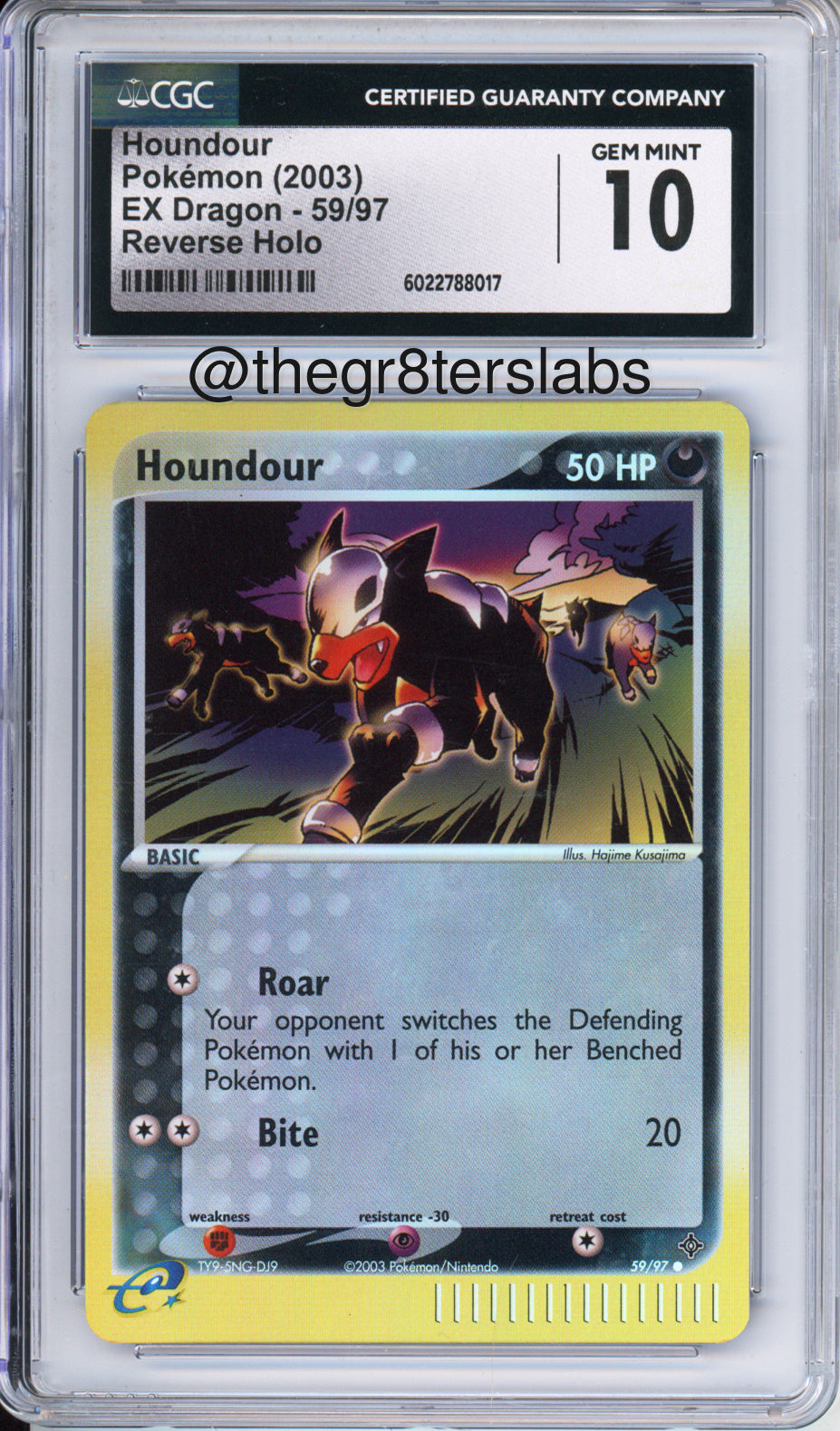Houndour (Reverse Holo) - 2003 Pokemon EX Dragon - #59/97 - CGC10 - front