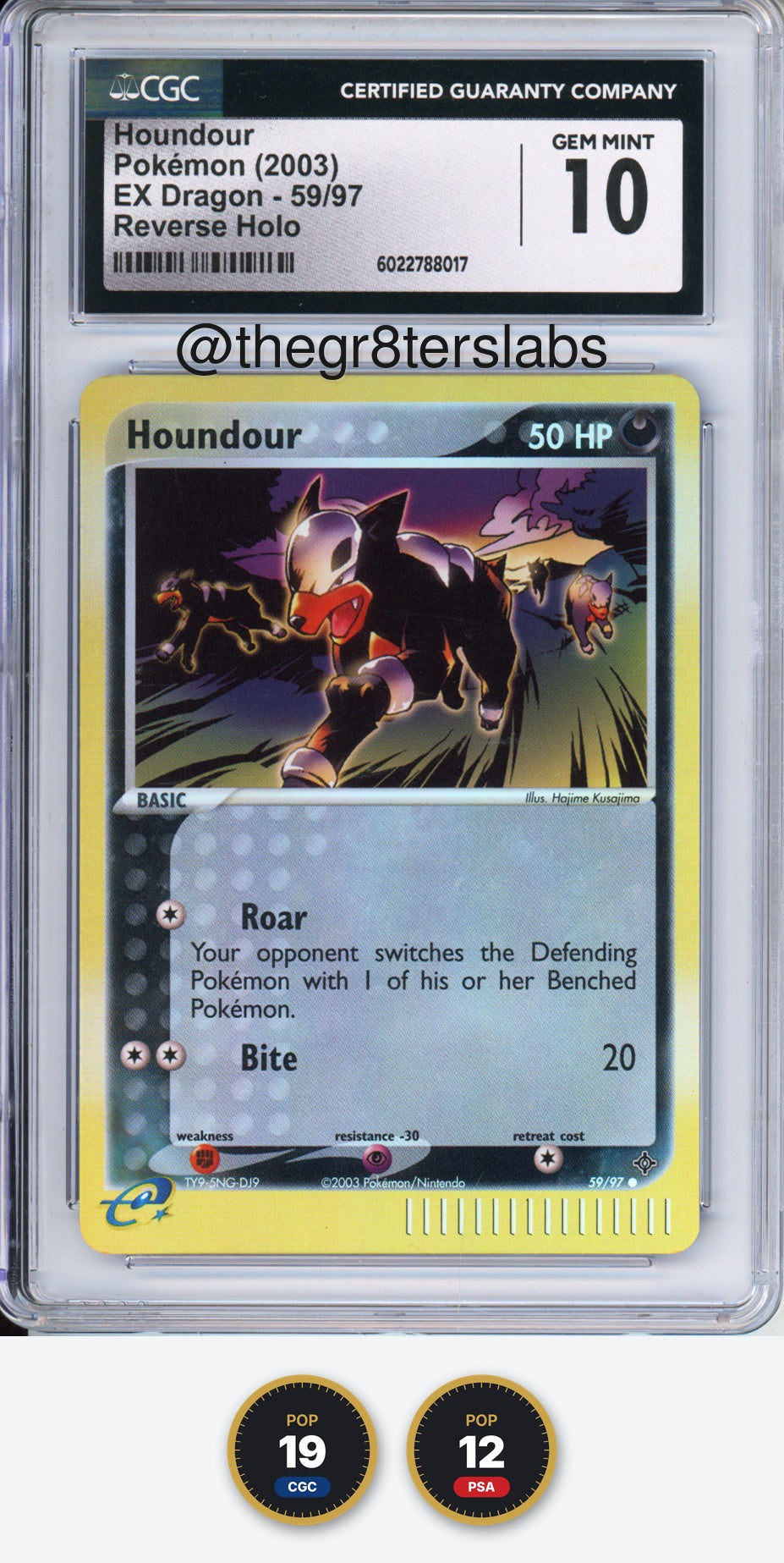 Houndour (Reverse Holo) - 2003 Pokemon EX Dragon - #59/97 - CGC10