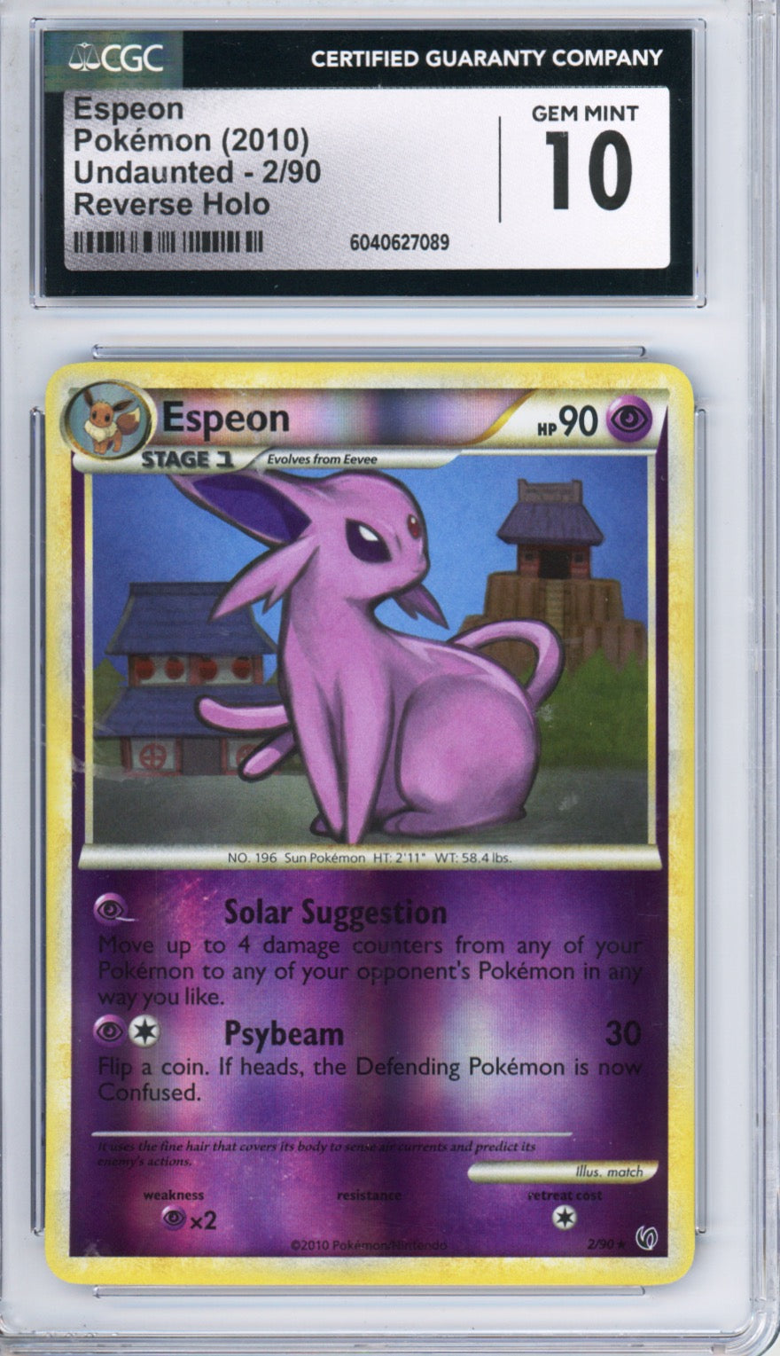Espeon (Reverse Holo) - 2010 Pokemon Undaunted - #2/90 - CGC10 - front