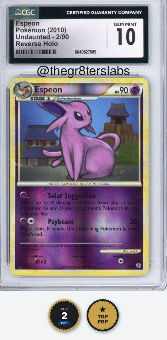 Espeon (Reverse Holo) - 2010 Pokemon Undaunted - #2/90 - CGC10