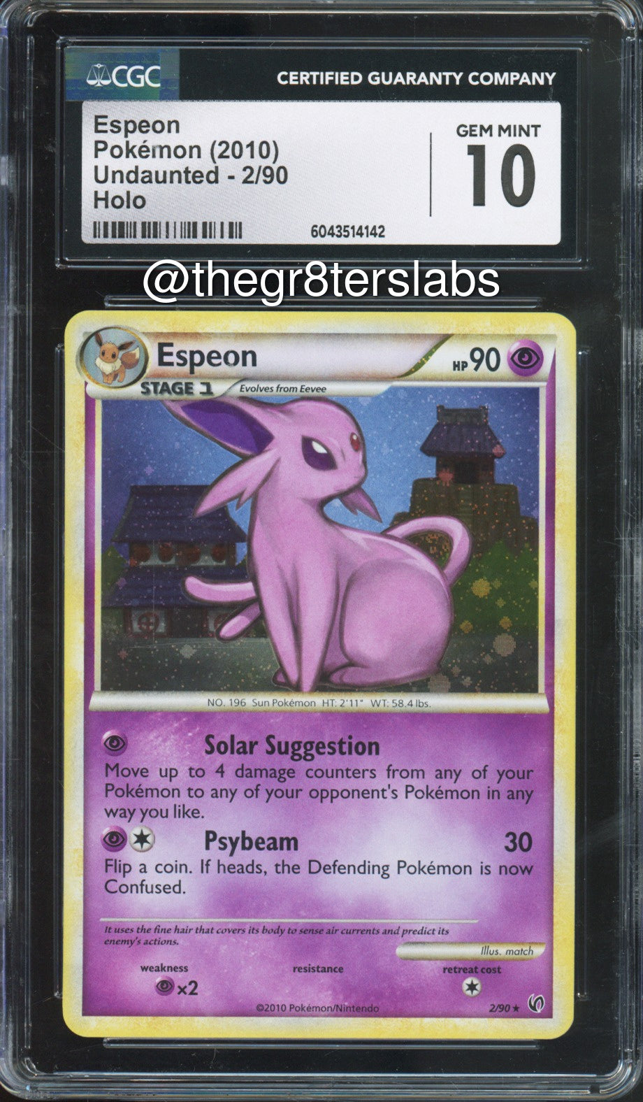 Espeon (Holo) - 2010 Pokemon Undaunted - #2/90 - CGC10 - front