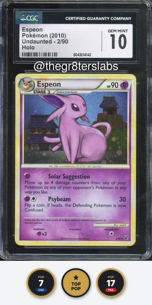 Espeon (Holo) - 2010 Pokemon Undaunted - #2/90 - CGC10