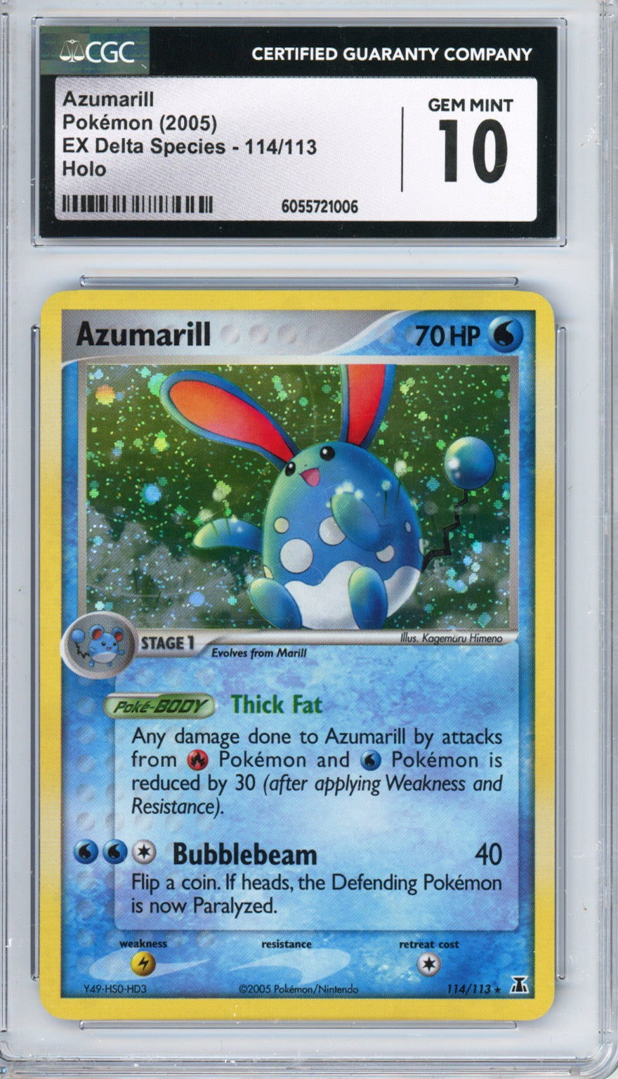 2005 Pokemon Ex Delta Species Holo Azumarill #114 CGC 10 GEM MINT - front