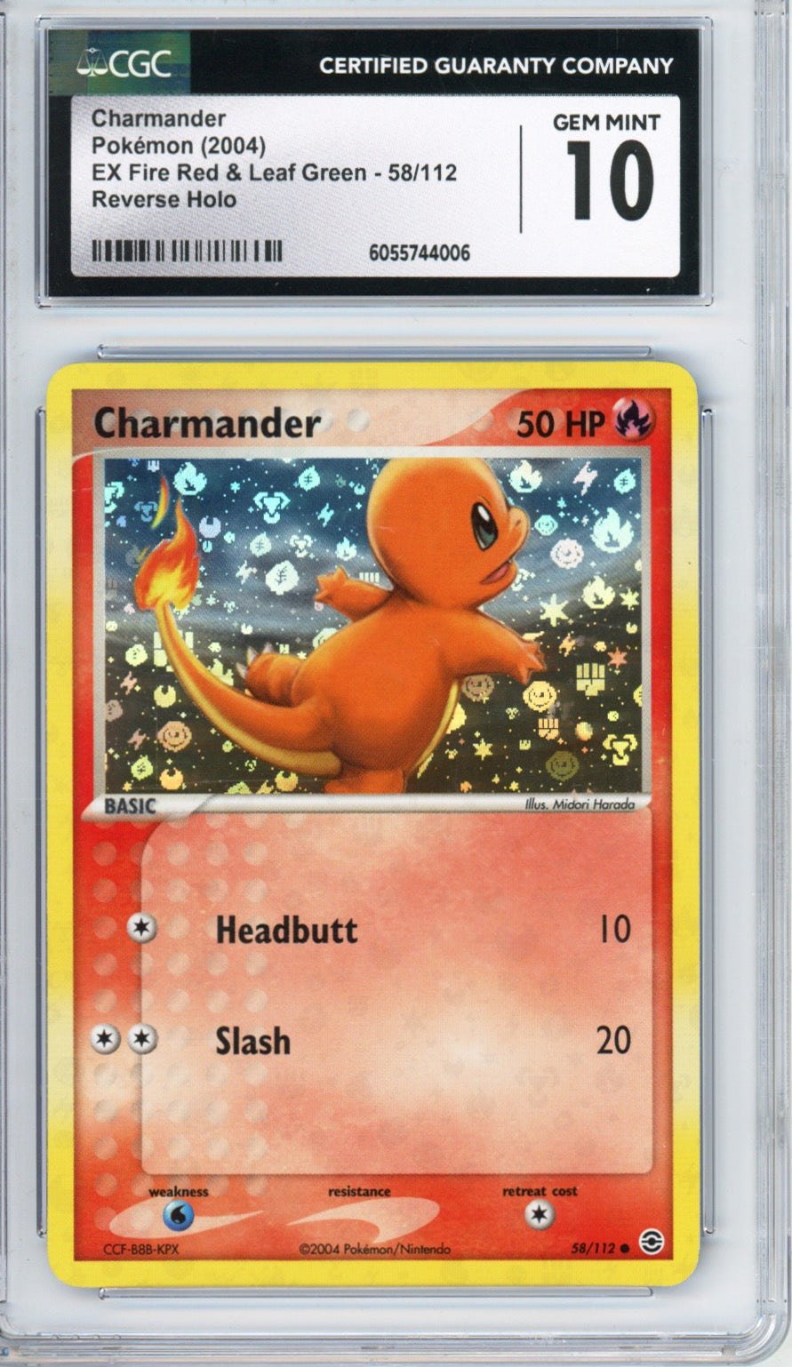 2004 Pokemon EX FireRed & LeafGreen Reverse Holo Charmander #58 CGC 10 GEM MINT - front