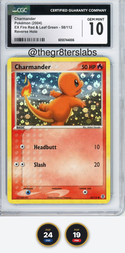 Charmander (Reverse Holo) - 2004 Pokemon EX Fire Red & Leaf Green - #58/112 - CGC10