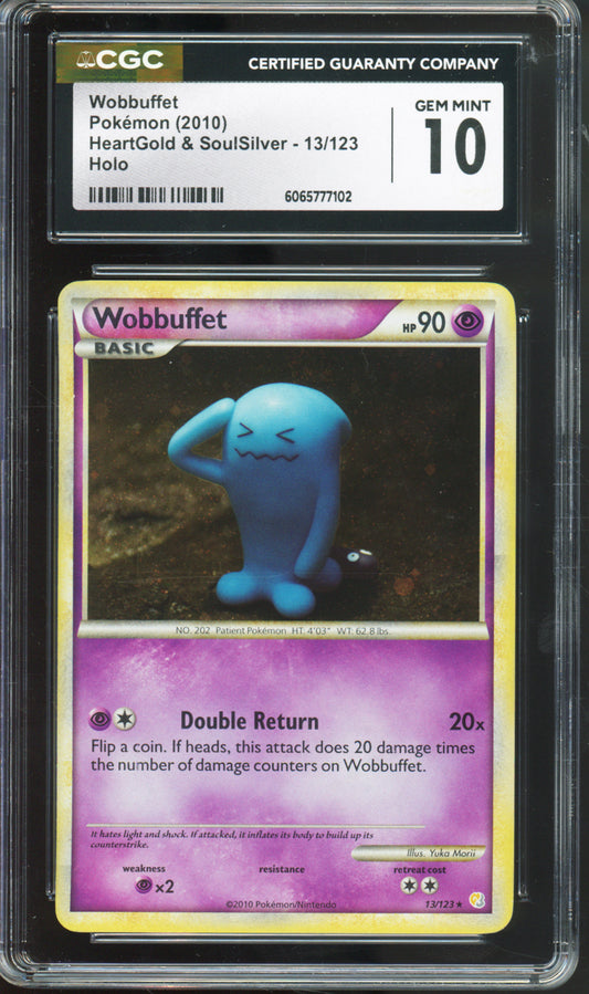 Wobbuffet (Holo) - 2010 Pokemon HeartGold & SoulSilver - #13/123 - CGC10