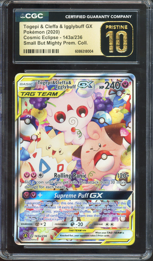 Togepi & Cleffa & Igglybuff GX - 2020 Pokemon Cosmic Eclipse - Small But Mighty Premium Collection - #143a/236 - CGCP10
