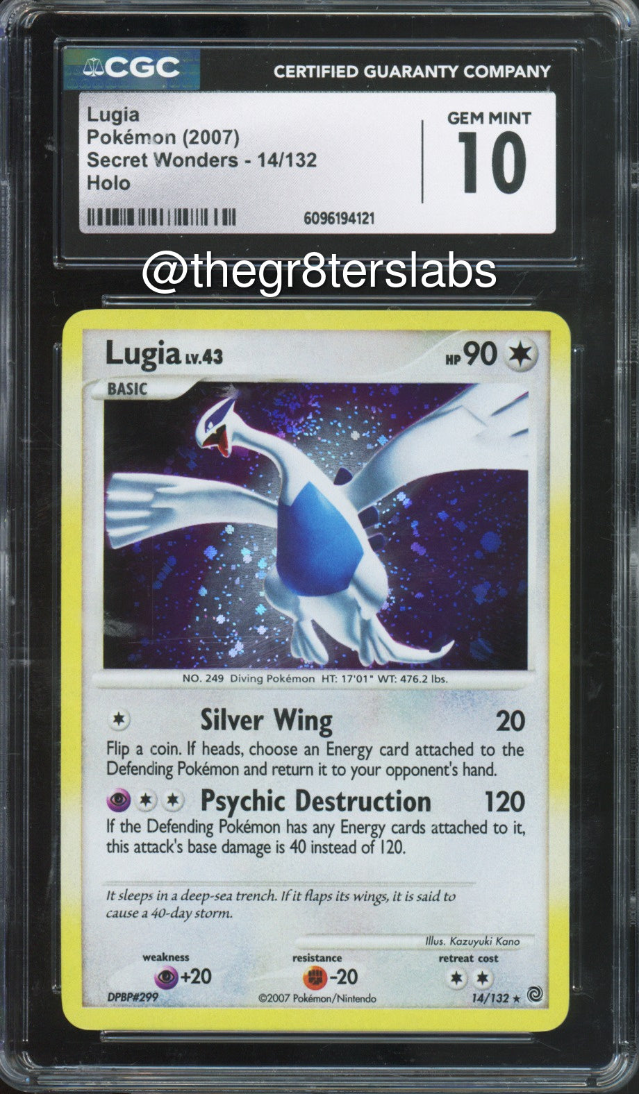 Lugia (Holo) - 2007 Pokemon Secret Wonders - #14/132 - CGC10 - front
