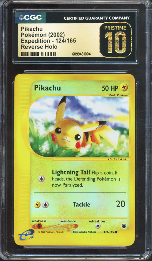 Pikachu (Reverse Holo) - 2002 Pokemon Expedition - #124/165 - CGCP10