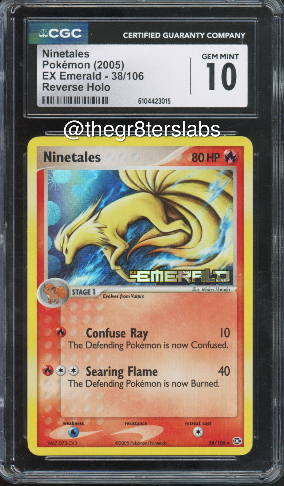 Ninetales (Reverse Holo) - 2005 Pokemon EX Emerald - #38/106 - CGC10 - front