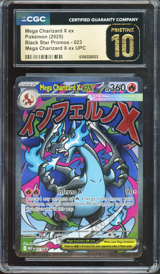 Mega Charizard X ex (Mega Attack Rare) - 2025 Pokemon Black Star Promo - Mega Charizard X ex UPC - #023 - CGCP10