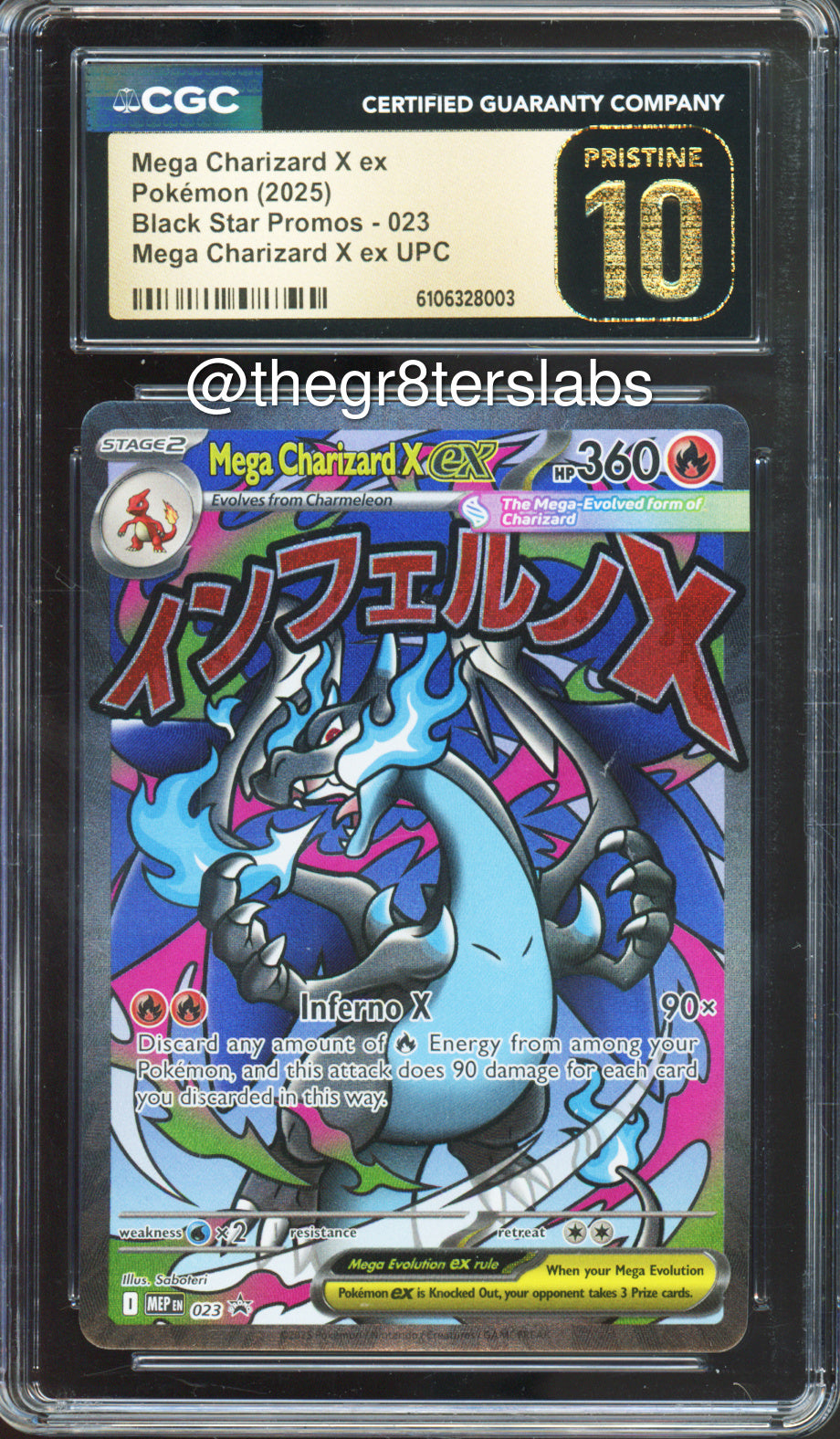 Mega Charizard X ex (Mega Attack Rare) - 2025 Pokemon Black Star Promo - Mega Charizard X ex UPC - #023 - CGCP10 - front