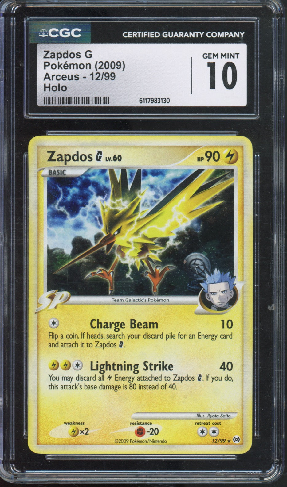 Zapdos G (Holo) - 2009 Pokemon Arceus - #12/99 - CGC10 - front